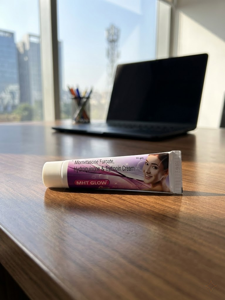 MHT Glow Cream daily skincare on desk
