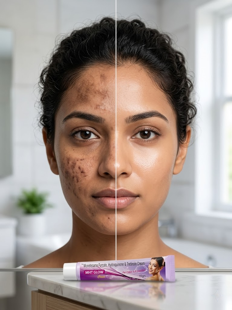 Before and after split view: dark spot reduction result